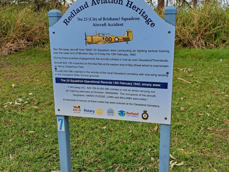 23 Sqn Wirraway Crash Memorial Ziegenfusz Park Wirraway - A20-100 crashed at this location.