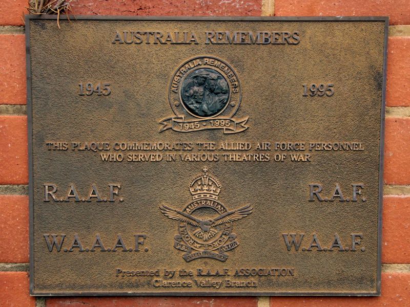 Grafton War Memorial Gardens Australia Remembers RAAF, RAF, WAAAF and WAAF Commemorative Plaque