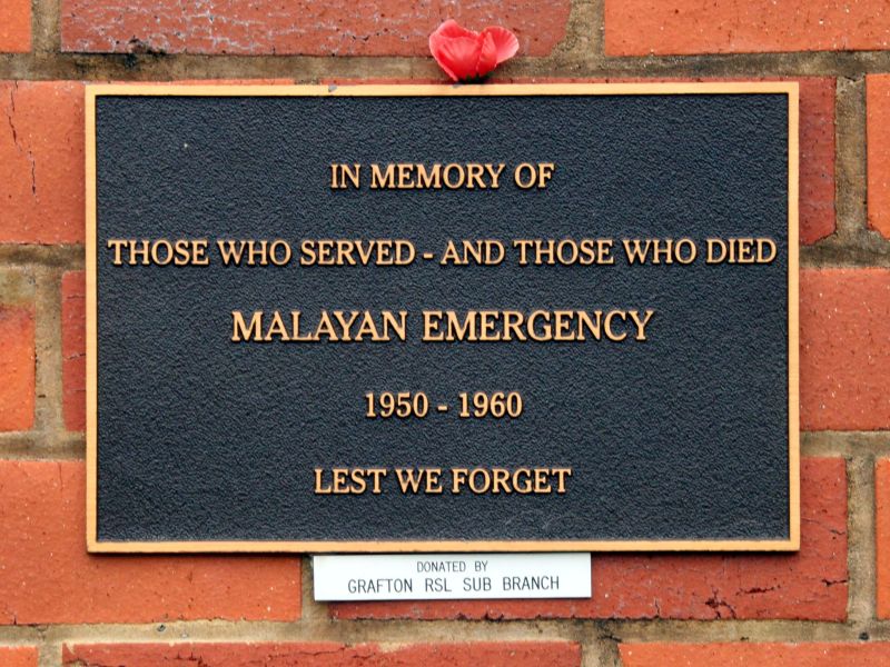 Grafton War Memorial Gardens Malayan Emergency Memorial Plaque 