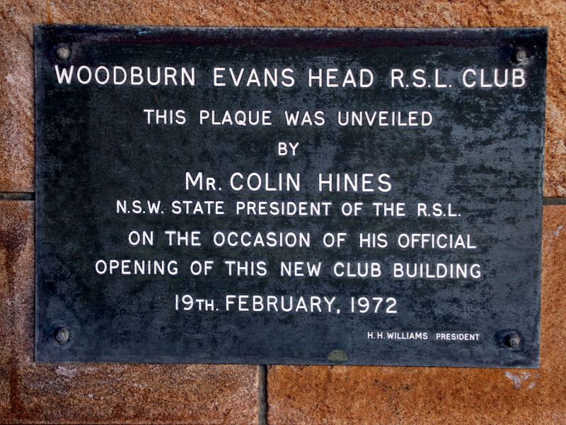 Woodburn and Evans Head RSL Memorial Club Building Dedication Plaque