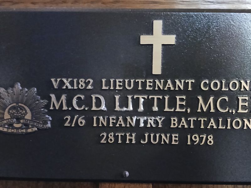 Lt Col MCD Little MC Memorial Plaque