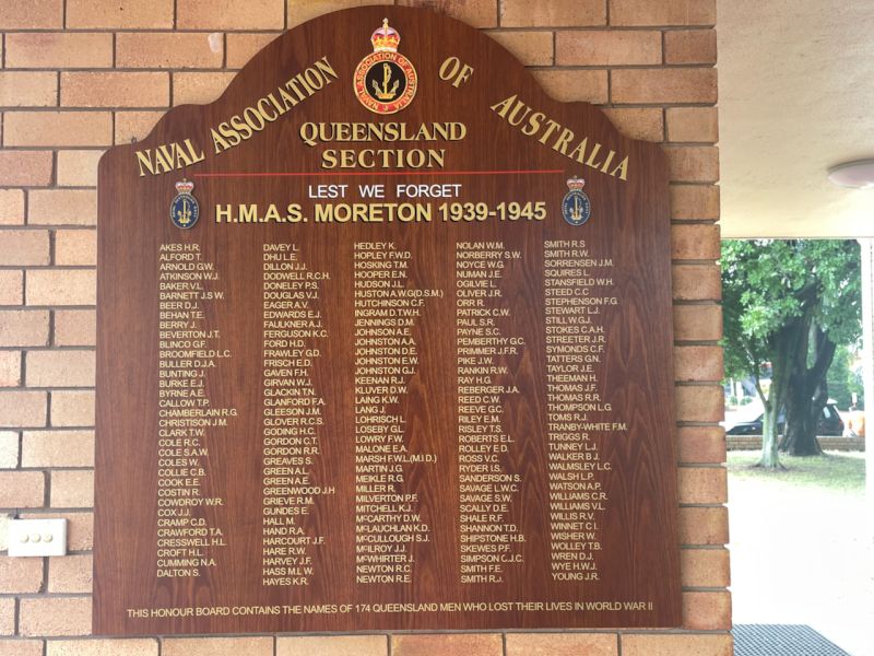 Honour Board of HMAS Moreton enlistees who lost their lives during World War II