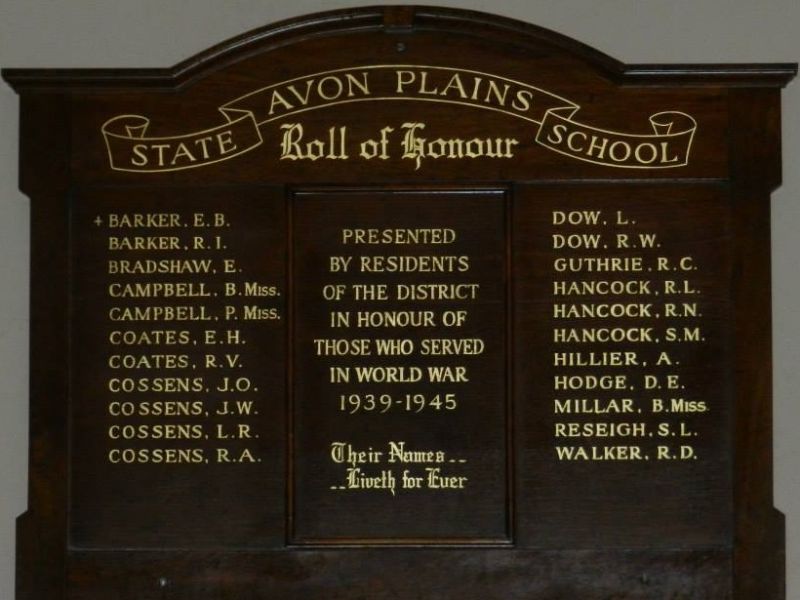 Avon Plains State School Roll of Honour WW2