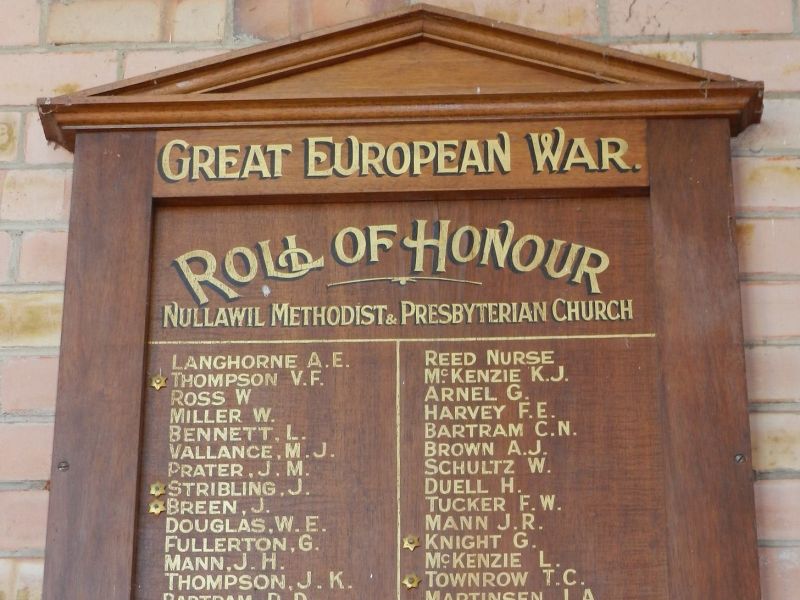 Nullawil Methodist & Presbyterian Church Roll of Honour