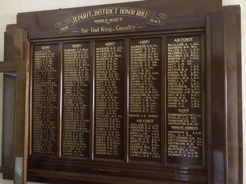 Jeparit Soldiers' & Citizens' Memorial Hall Honour Board 1939-1945