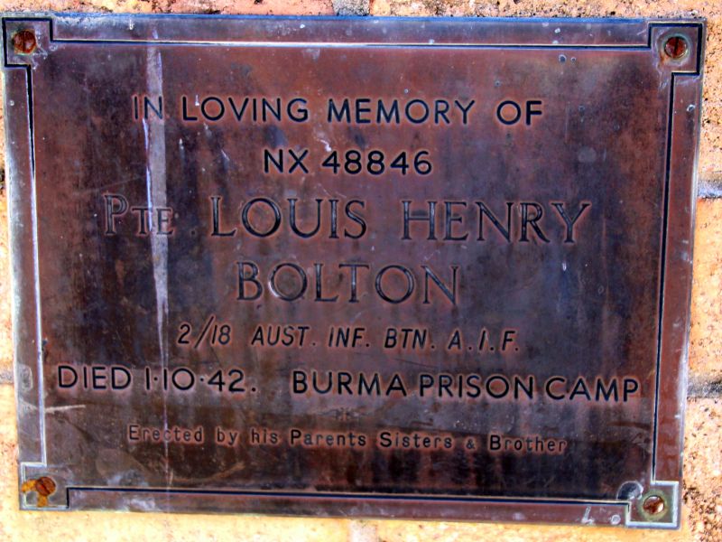 Private Louis Bolton Memorial Plaque