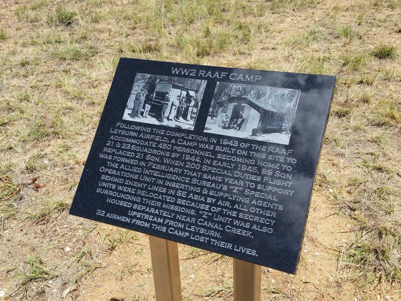 Plaque marking the location of the RAAF Leyburn personnel camp.