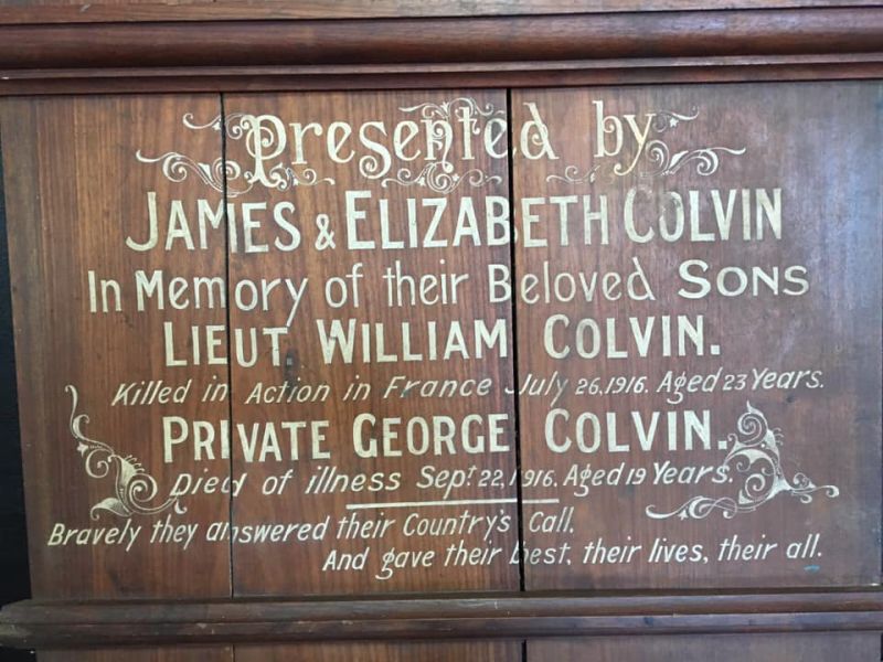 Colvin Family Honour Board in memory of sons William and George