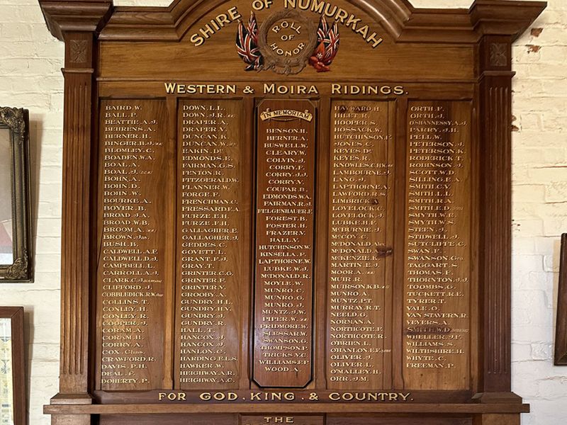 The Shire of Numurkah Western & Moira Ridings Roll of Honor located in the Nathalia Historical Society Museum