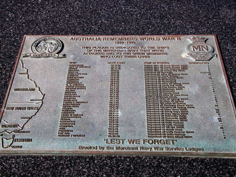 Merchant Ships Sunk During World War II Around the Australian Coast Plaque Located at Ocean View, Queenscliff Victoria