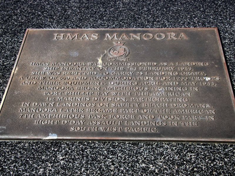 HMAS Manoora (Landing Ship Infantry) World War II Memorial Plaque Located at Ocean View, Queenscliff Victoria