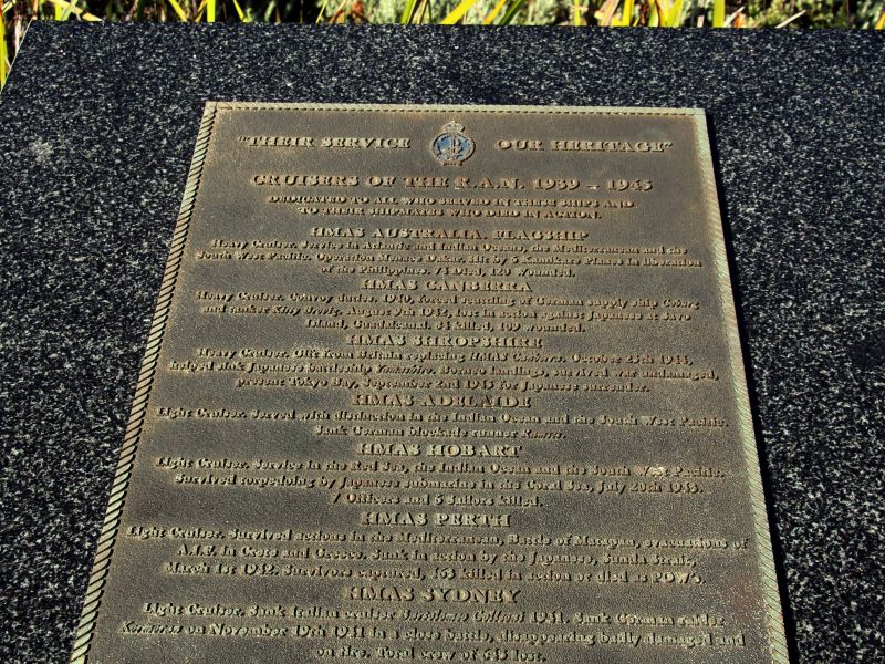 Cruisers of the RAN 1939 - 1945 Plaque Located at Ocean View, Queenscliff Victoria