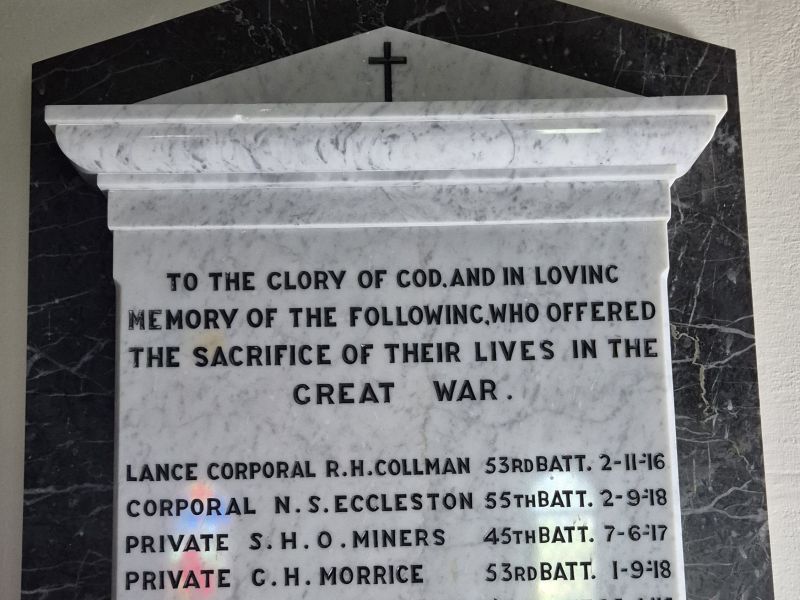 Marble honour roll in church