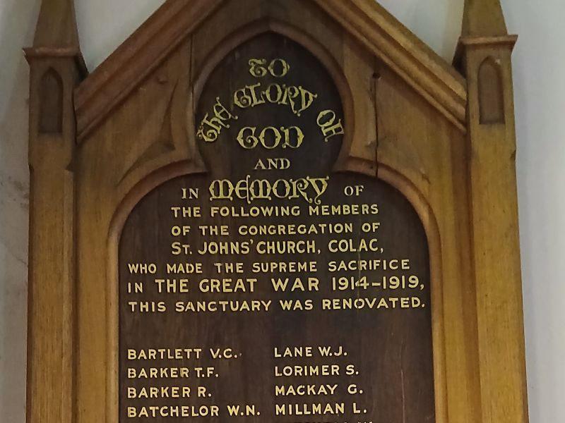 St John's Anglican Church Roll of Honor 
