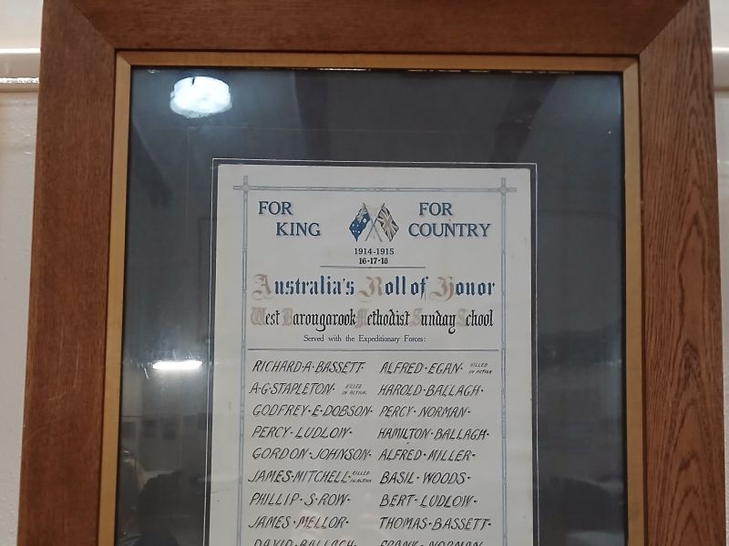 West Barongarook Methodist Sunday School Roll of Honor