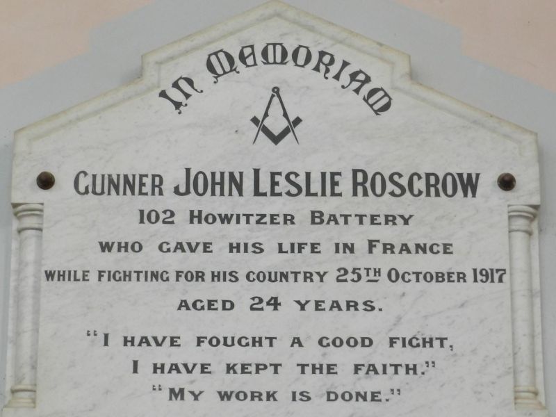 John Leslie Roscrow Memorial Plaque
