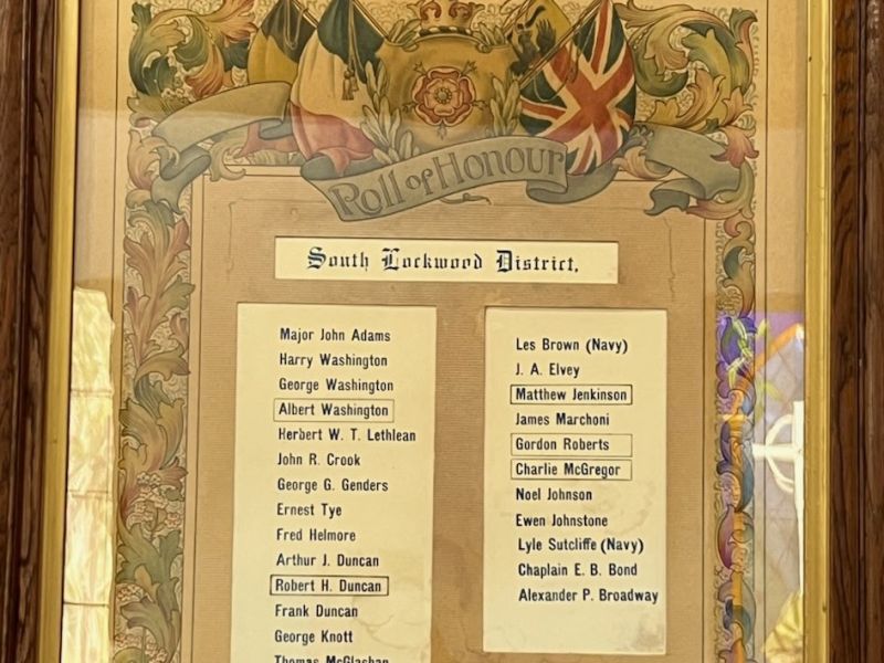 Lockwood South Presbyterian Church Roll of Honour