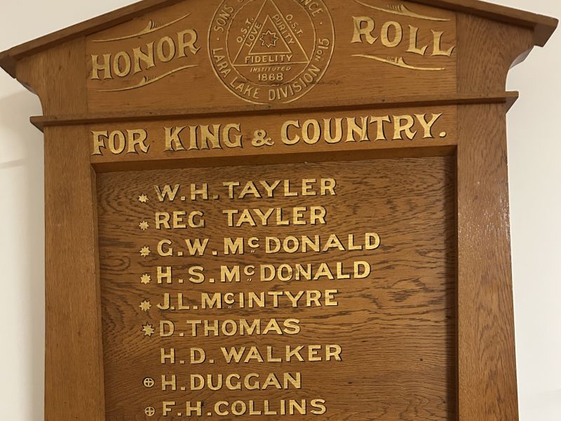 Sons of Temperance Lara Lake Division No.15 Honor Roll 