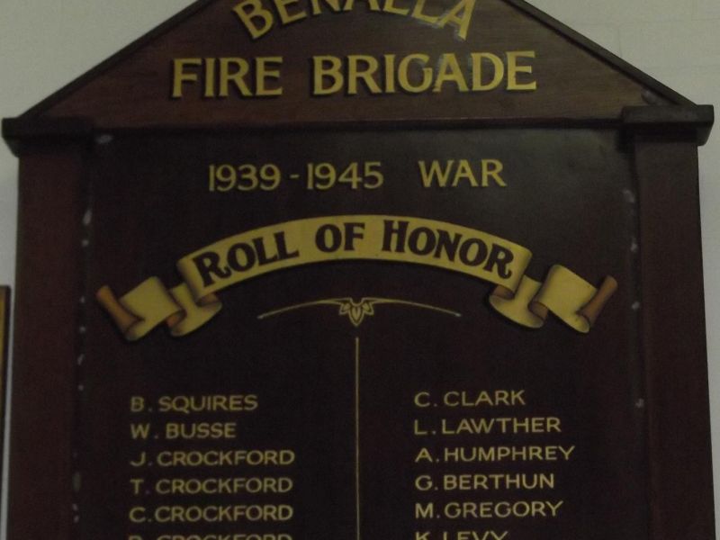Benalla Fire Brigade WW2 Roll of Honor