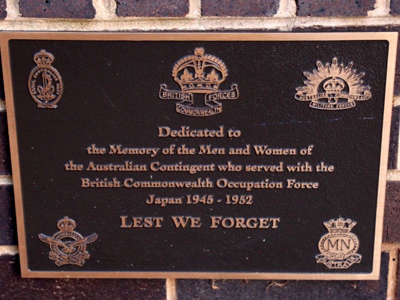 British Commonwealth Occupation Force Japan 1945 - 1952 Commemorative Plaque Located in the Griffith Memorial Park