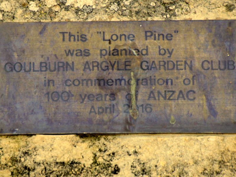 Goulburn Rocky Hill War Memorial Tower Lone Pine Dedication Plaque