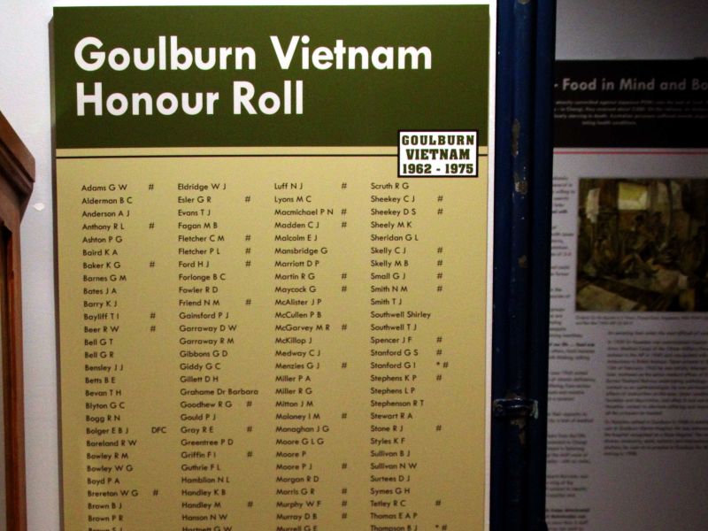 Goulburn District Vietnam War Honour Roll Located in the Rocky Hill War Memorial Museum