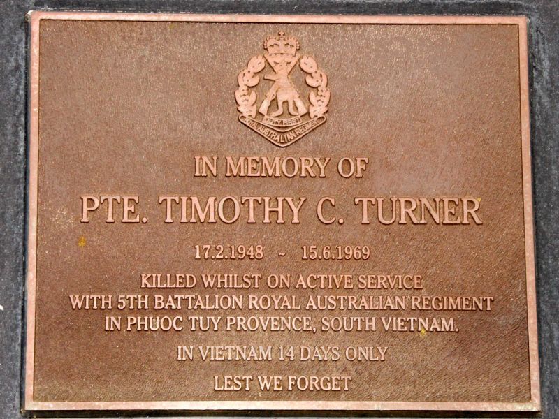 Private Timothy C. Turner 5th Battalion RAR Memorial Plaque