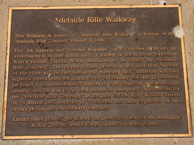 Adelaide Rifle Walkway Commemorative Plaque Located on Adelaide Pathway of Honour