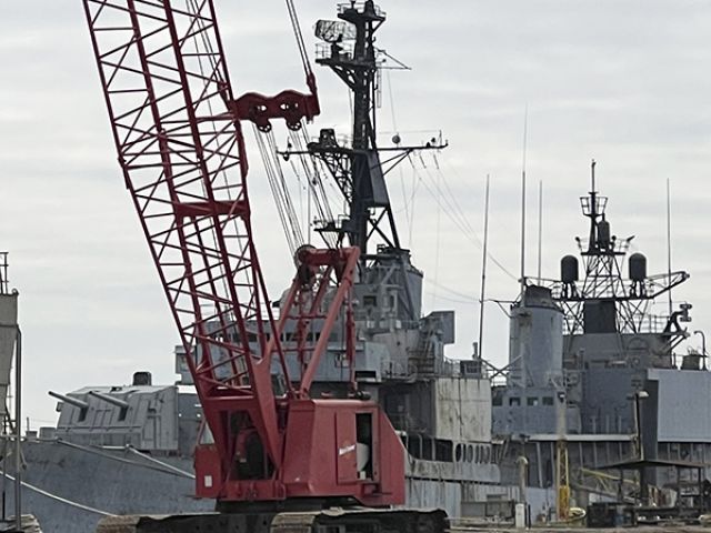 The USS Orleck is docked at Gulf Copper in Port Arthur. (Monique Batson/The News)