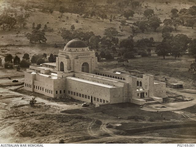 Aerial view of the Australian War Memorial taken the day before the official opening of the Memorial on Remembrance Day 1941.