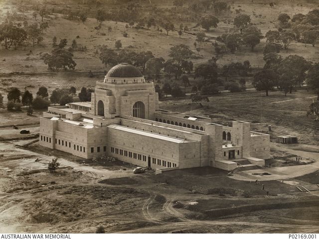 Aerial view of the Australian War Memorial taken the day before the official opening of the Memorial on Remembrance Day 1941. 