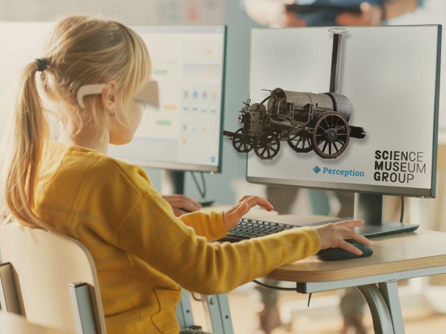 Image of child using augmented reality as part of the Science Museum Group and Imperial War Museums's new holographic exhibitions 