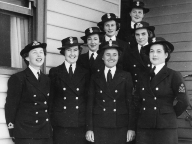 Group portrait showing Marion Stevens (far left) with some of the first WRANS