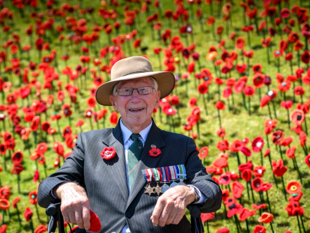 Alan Moore at a Remembrance Day service in 2017. He served on the Kokoda Track with the 39th Battalion. CREDIT: EDDIE JIM