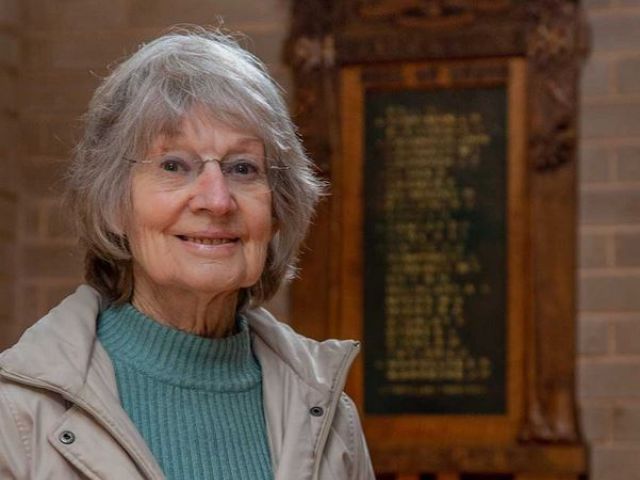 Historian Ilma Hackett with the original Balnarring honour board