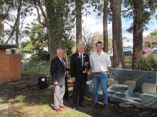 Terrigal-Wamberal RSL Sub Branch Vice President, Peter White, President, Terry Saxby, and Member for Robertson, Gordon Reid, at the memorial