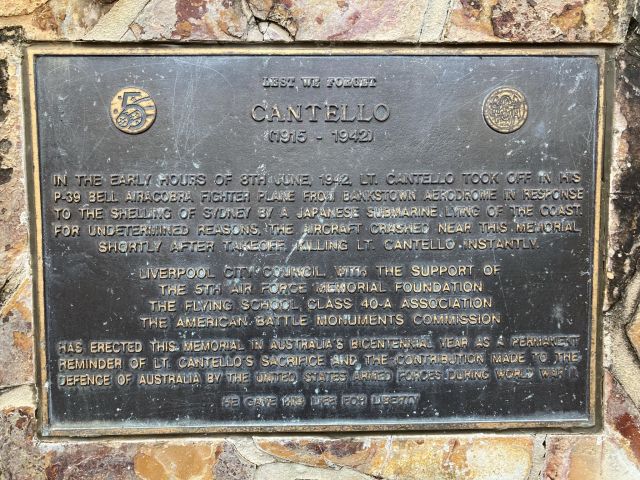 Photograph of inscription of the memorial in Lieutenant Cantello Reserve