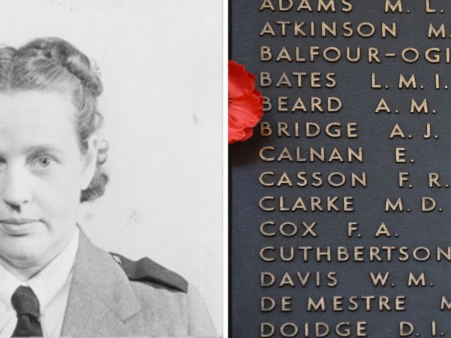 Flo Casson's pay book photograph, and her name on the AWM Roll of Honour