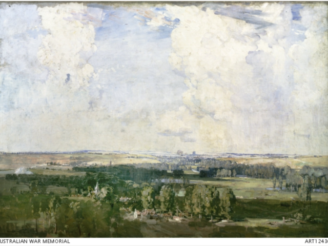 Oil painting 'Amiens, the key of the west', by artist Arthur Streeton, 1918