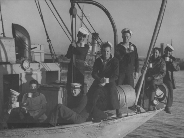 Members of Goorangai's crew photographed on the morning of her collision with MV Duntroon, 20 November 1940