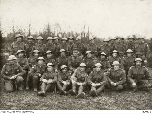 Group portrait of members of the 12th Battalion AIF, France c.1917-18
