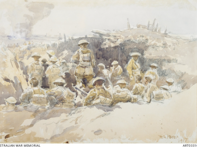 'Reserves in the trenches', Passchendaele, Belgium 1917, artist Septimus H Power