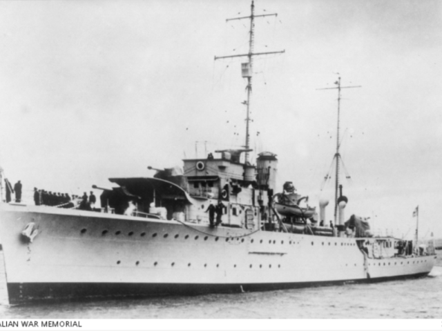 Port bow view of the Sloop HMAS Yarra II off Princes Pier, Port Melbourne, Vic. 1938