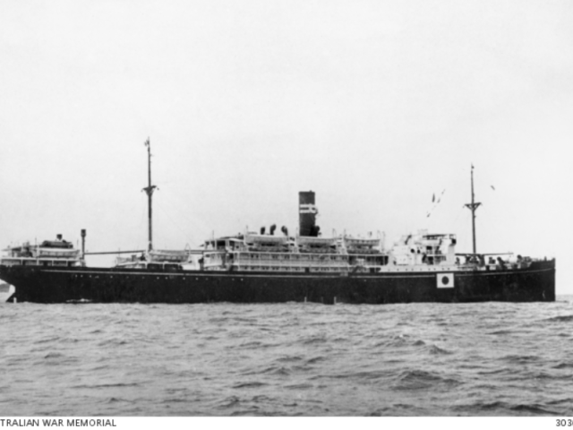 Starboard side view of the Japanese passenger ship MV Montevideo Maru, c.1941