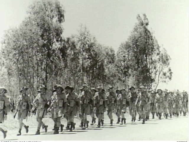 Syria. A coy of the 216th Battalion march along the road. c. June 1941