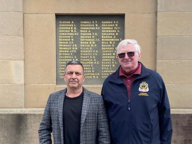 Standing in front of Memorial Corowa