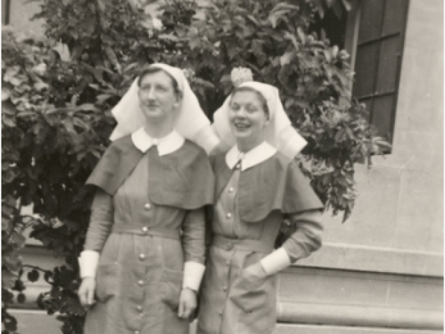 Informal portrait of SFX13419 Sister (Sr) Annie Merle Trenerry and SFX13431 Sr Lorna Florence Fairweather, both of the 2/13th Australian General Hospital, 1941