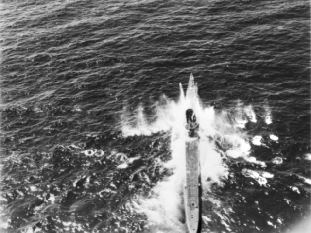 German U-boat under attack by a Sunderland of No 10 squadron RAAF in June 1942.
