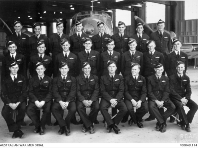 A group of airmen from New South Wales, including Knyvett, recently received their wings at No. 7 Service Flying Training School at Mcleod, Alberta, Canada, c. 1941. 