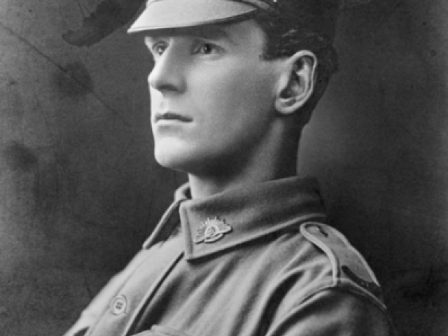 Studio portrait of 14609 Private (Pte) Oscar Leonard Godlee, 9th Field Ambulance, Australian Army Medical Corps (AAMC), AIF. 1916
